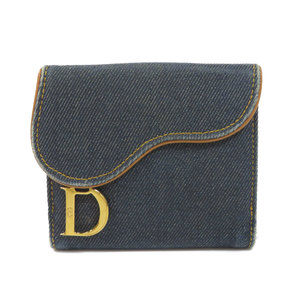 Christian Dior Saddle Flap Bifold Wallet Coin Purse Denim